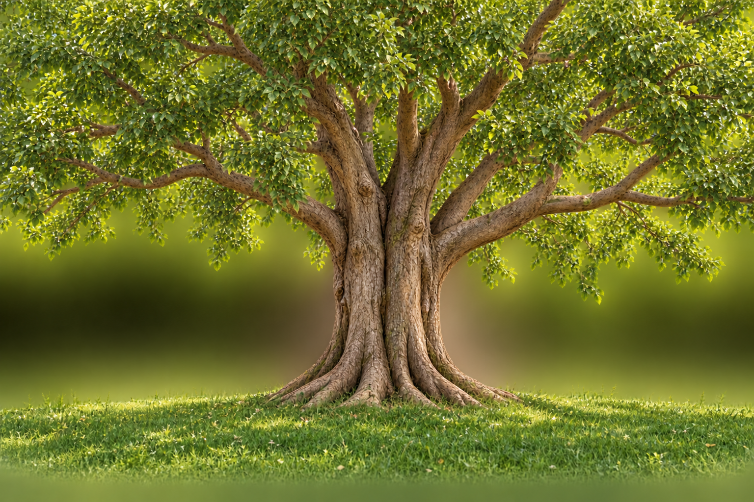 Large green tree growing in a grassy landscape